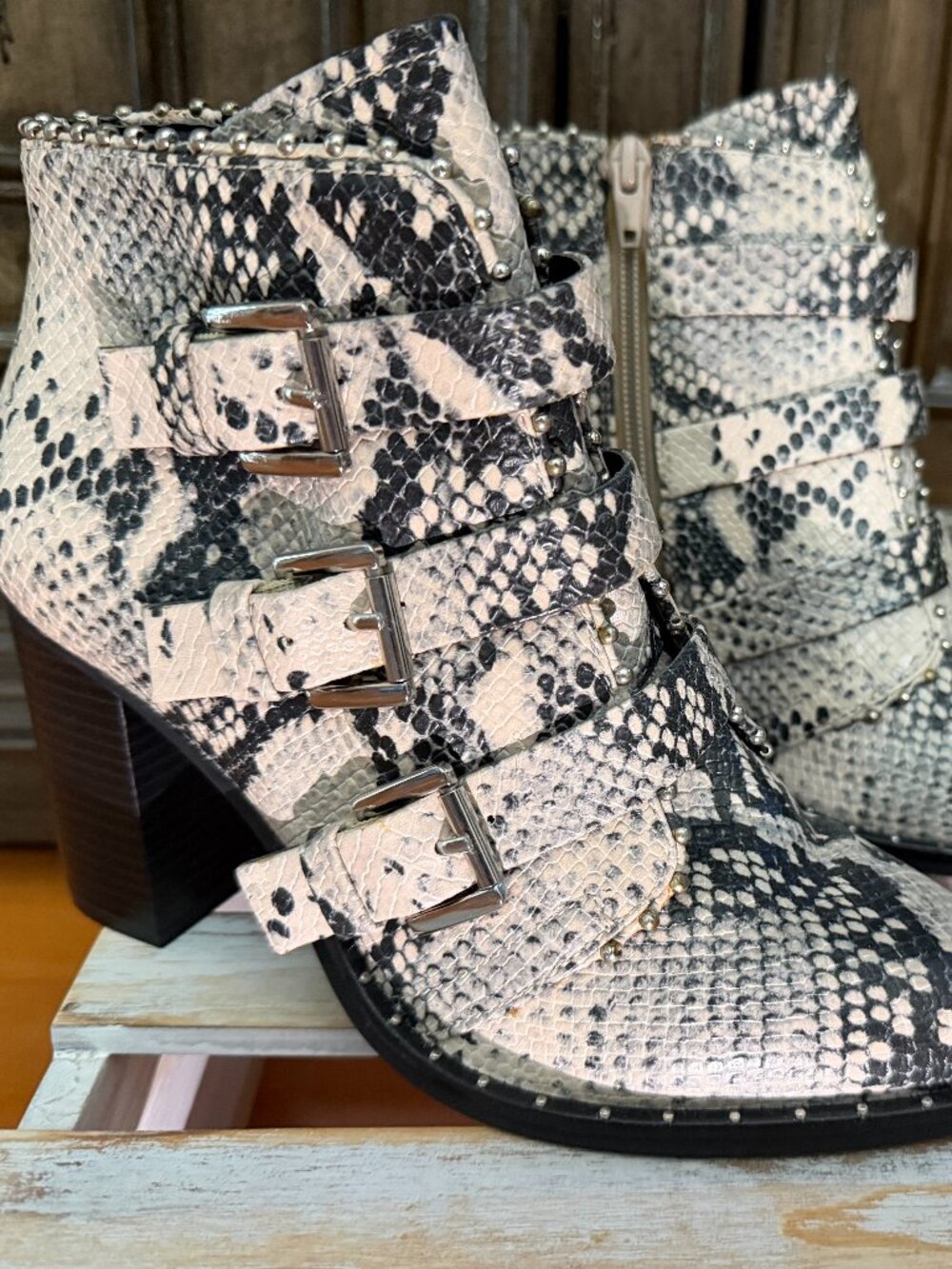 Women's Steve Madden Snake Print Buckle Block Heel Ankle Boots